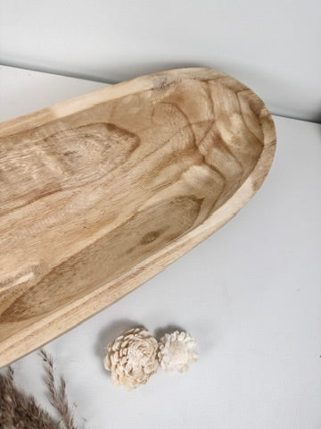 Rustic farmhouse style decorative paulownia tray 16.5” long - Beige