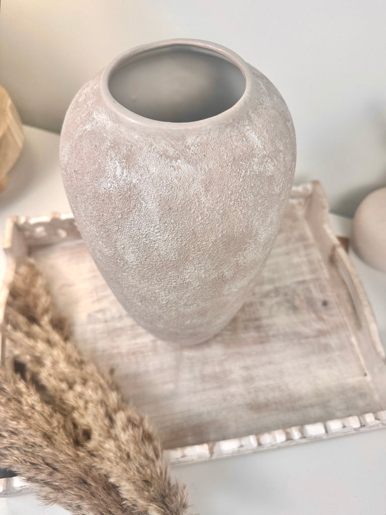 Minimalist Modern Ceramic Vase 12" tall - Hand-Painted Beige washed