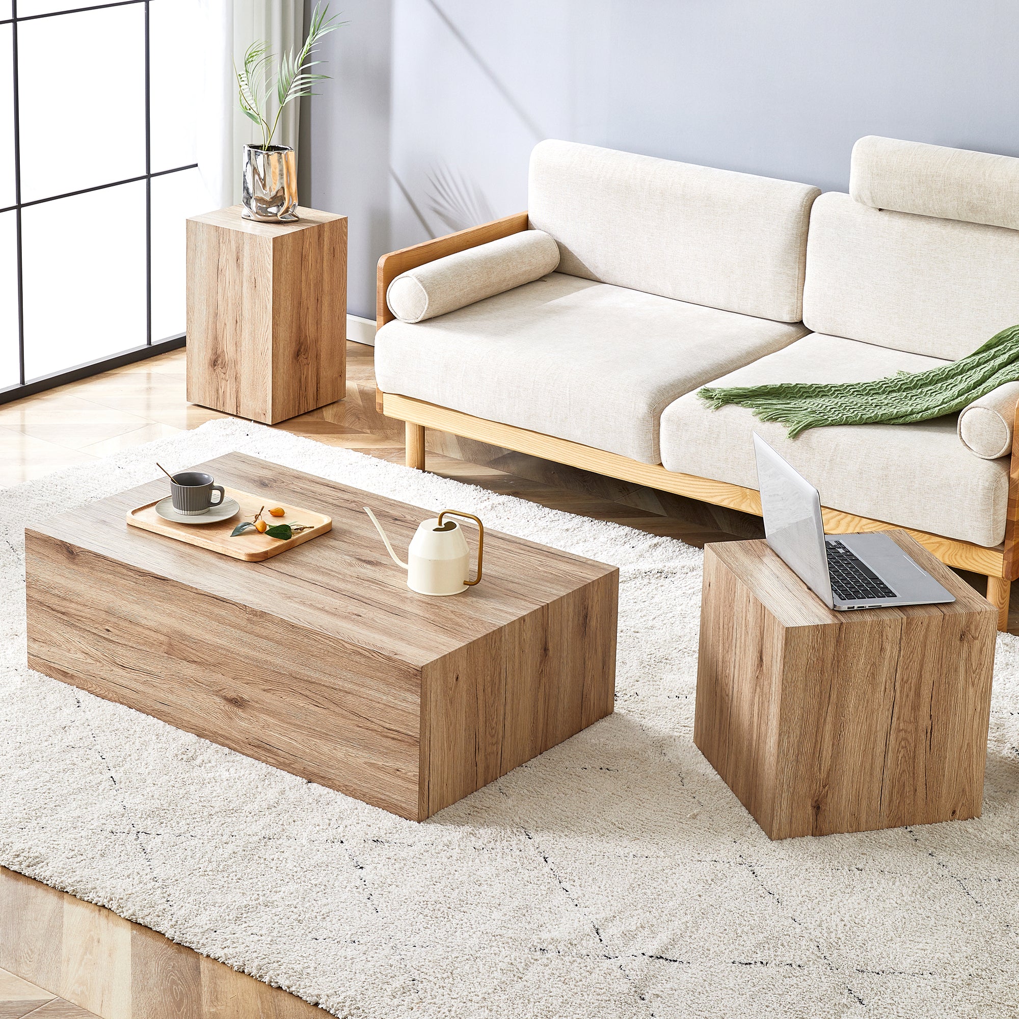 Modern Three-piece Coffee Table Stylish Design Wood