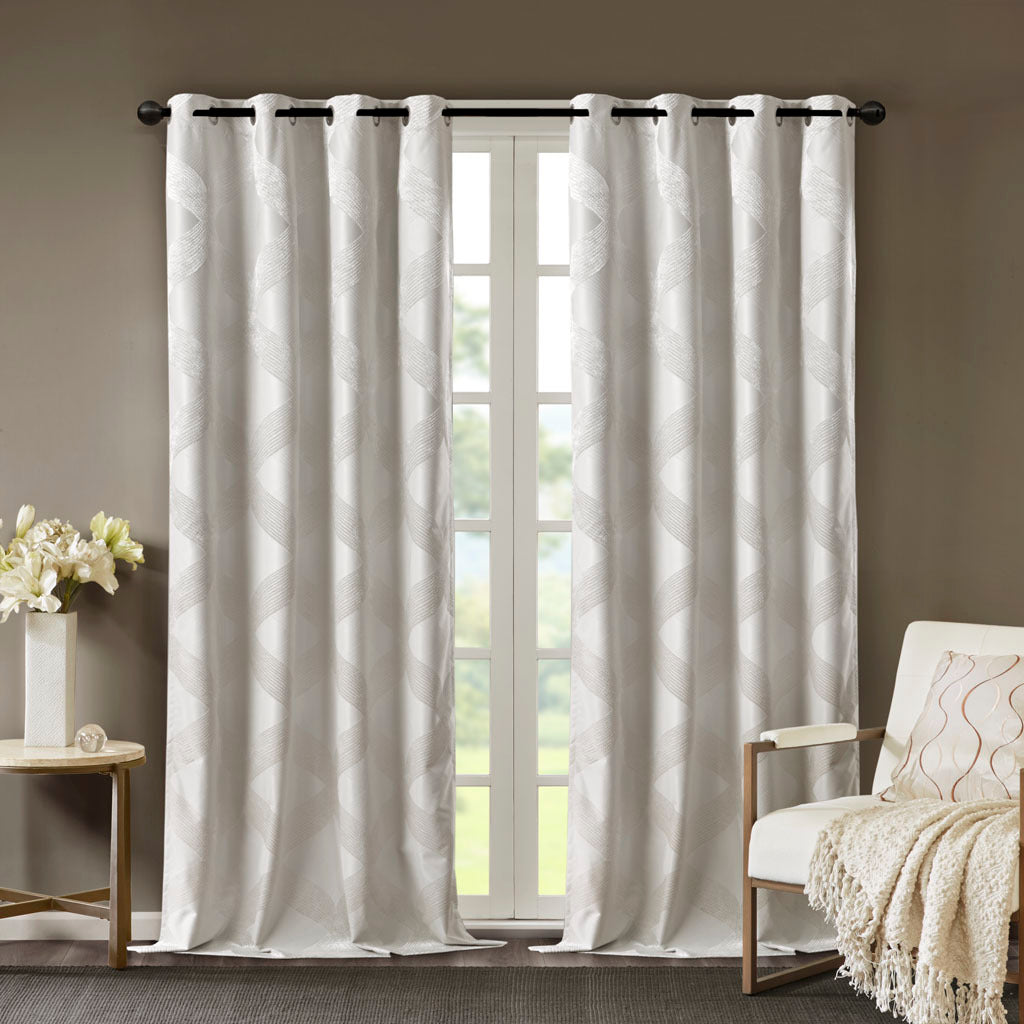 50x108" Ogee Knitted Jacquard Total Blackout Curtain Panel - Ivory (1 panel only)