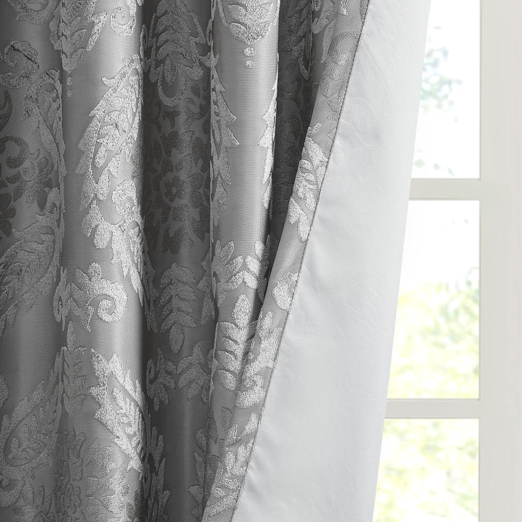 50x108" Knitted Jacquard Paisley Total Blackout Grommet Top Curtain Panel - Grey (1 panel only)