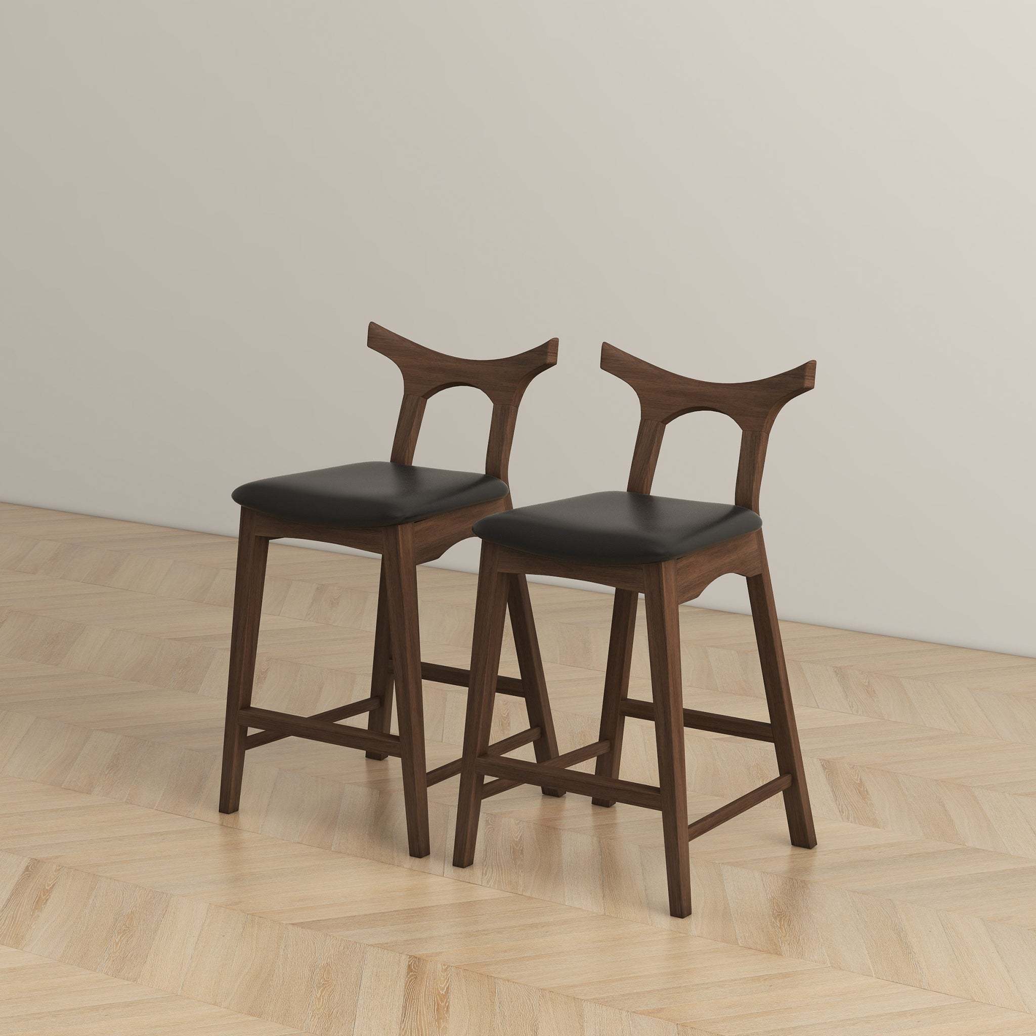 Set of 2 - Hester Solid Wood Upholstered Square Bar Chair - Black/Wood