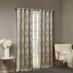 Ogee Knitted Jacquard Total Blackout Curtain Panel - Taupe
