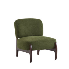 Modern Boucle Lounge Chair with Solid Wood Frame, Green Upholstery, 25.5 Inch
