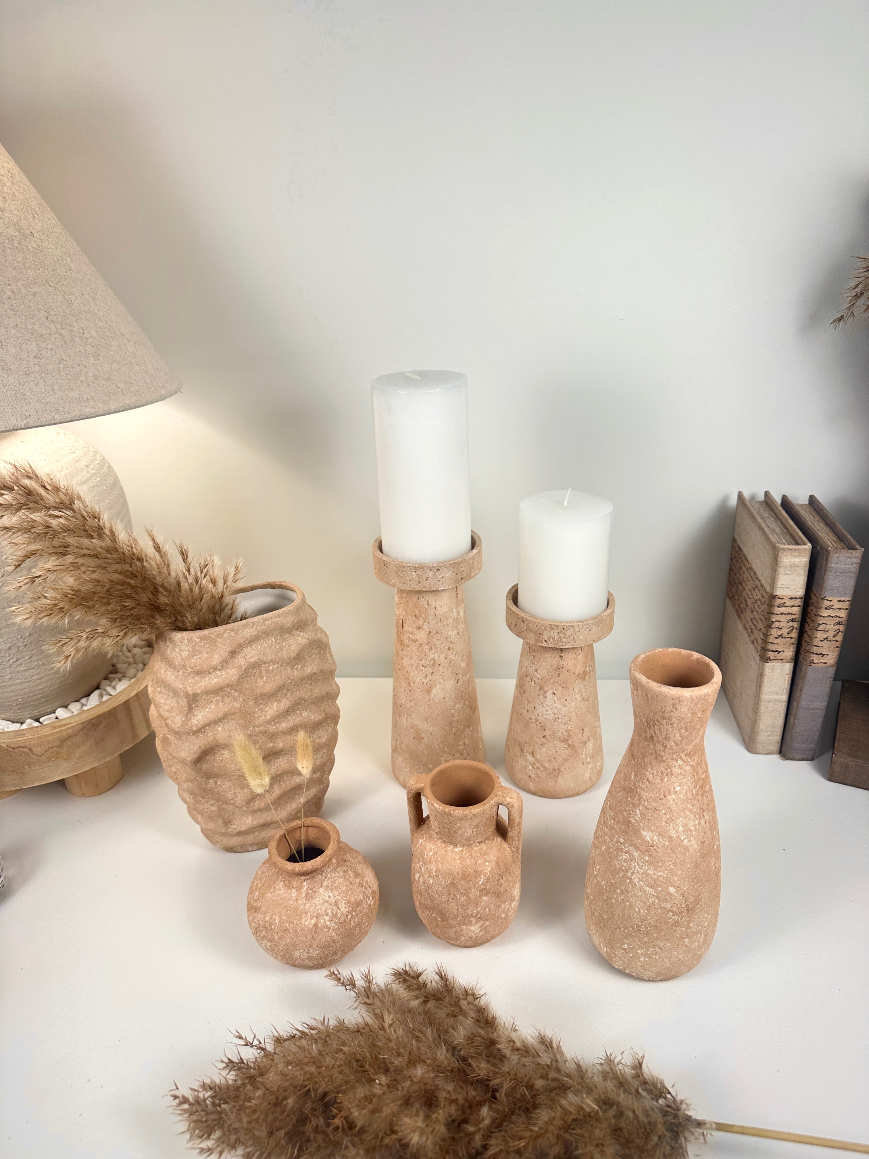 Set of 2 Rustic Handmade Terracotta Shade Candle Holder 9’’ and 7’’ tall