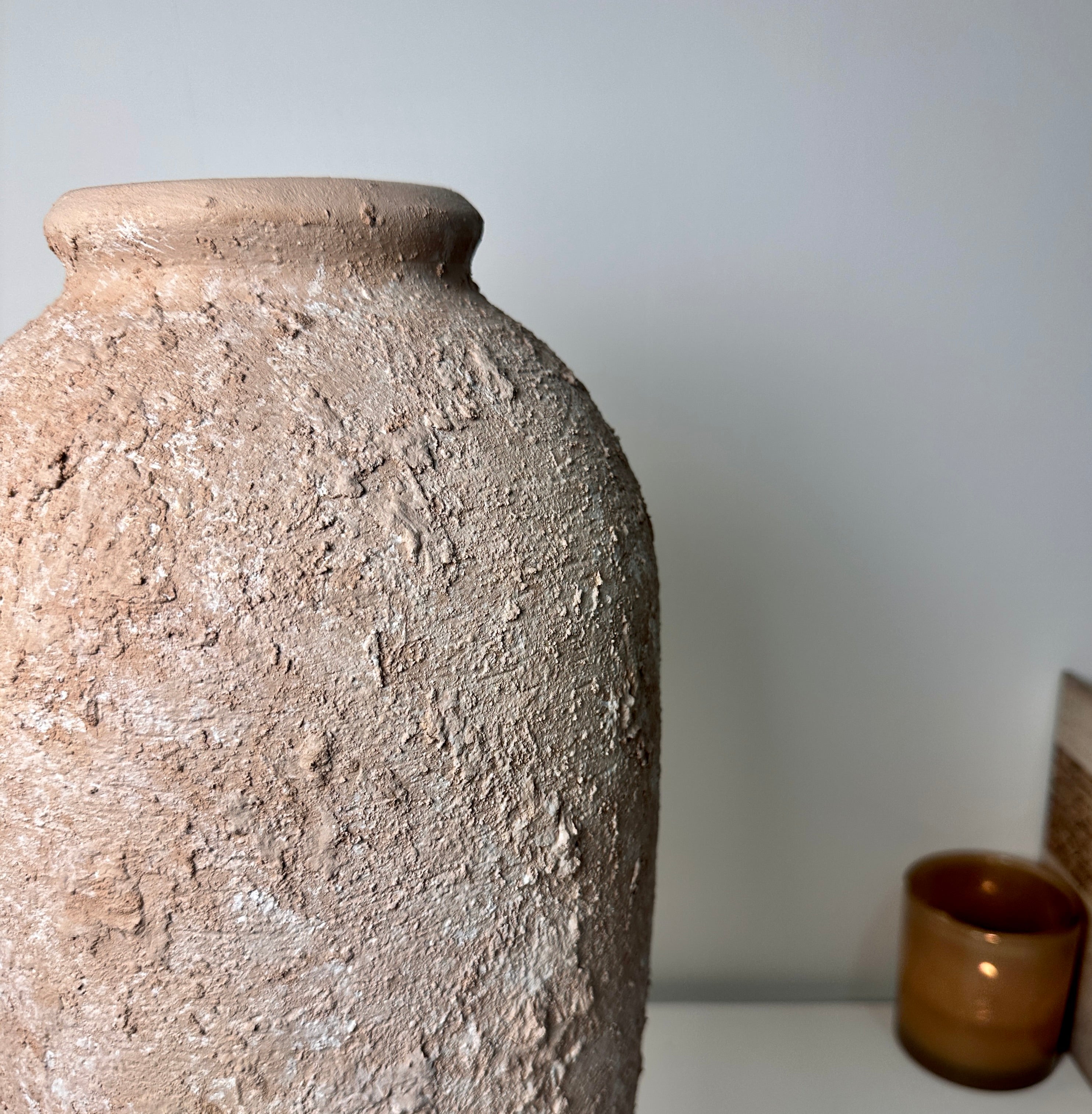 Minimalist Vase 18" tall Textured Hand-painted Ceramic  - Tan wash