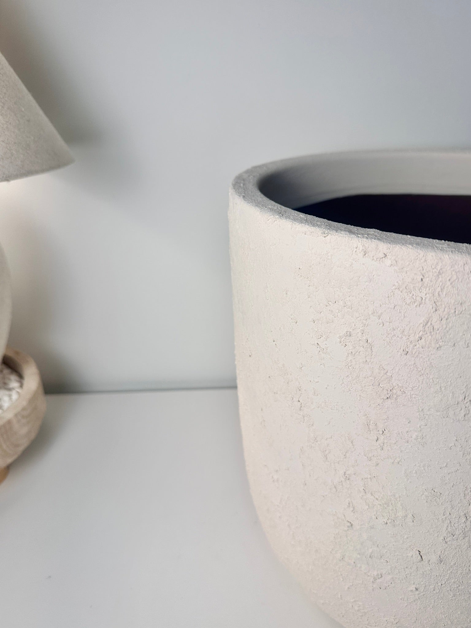 Minimalist Hand-Painted & Textured Planter Pot 14" tall with drainage hole one time creation - Cream