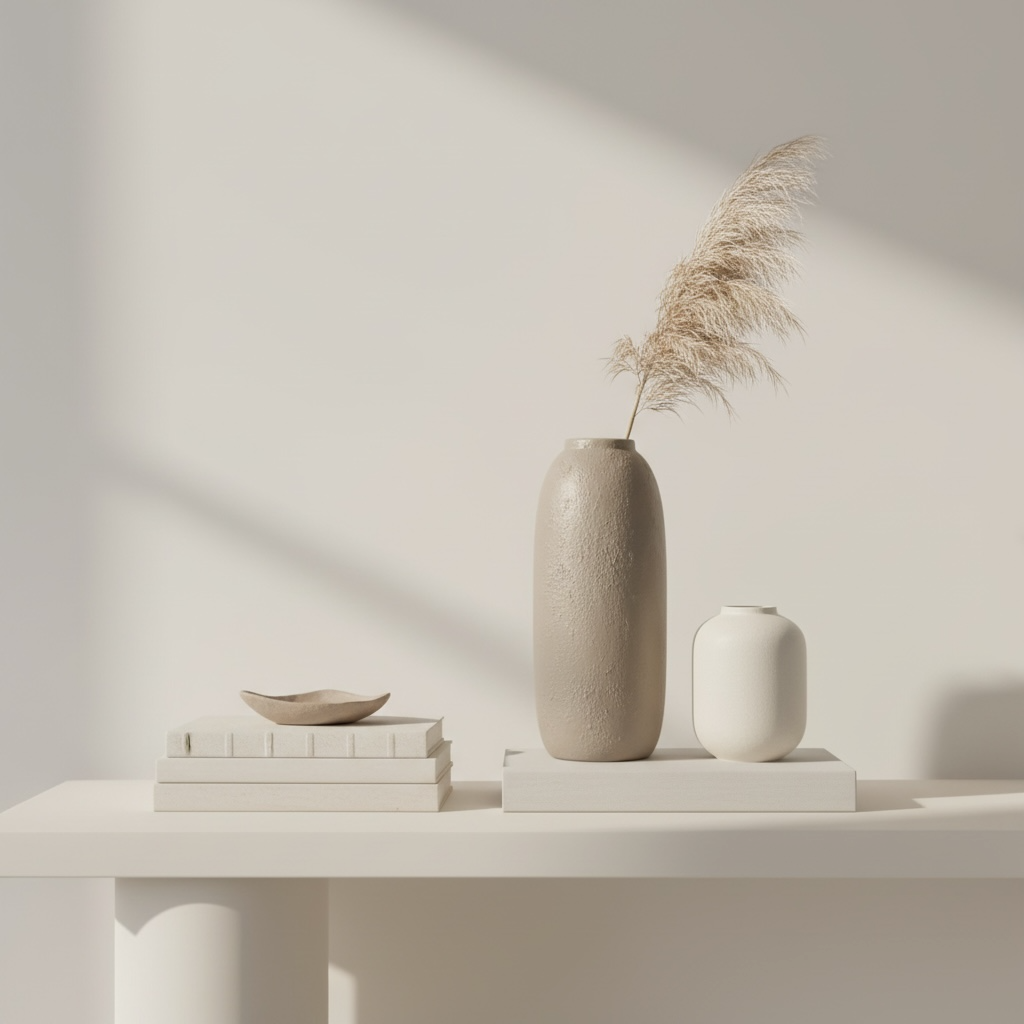 Minimalist Textured Ceramic Tan Beige Vase 12"