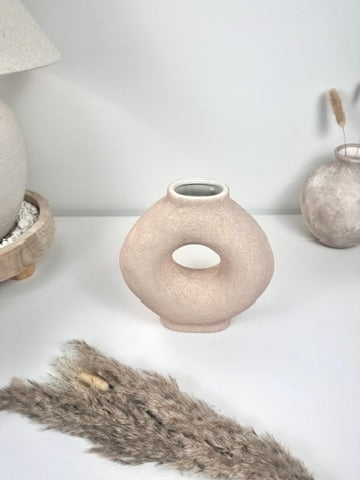 Terracotta Ceramic Textured Donut Vase 9.5" tall