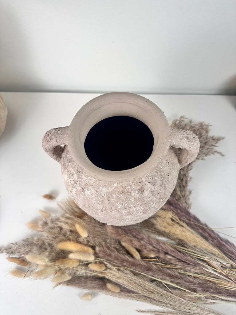 Rustic Minimalist Textured Hand-painted 10.5" tall - Beige washed