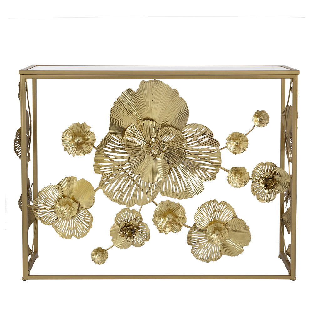 Gold Console Table with Mirrored Glass Top 39.5"x12"x30.5"