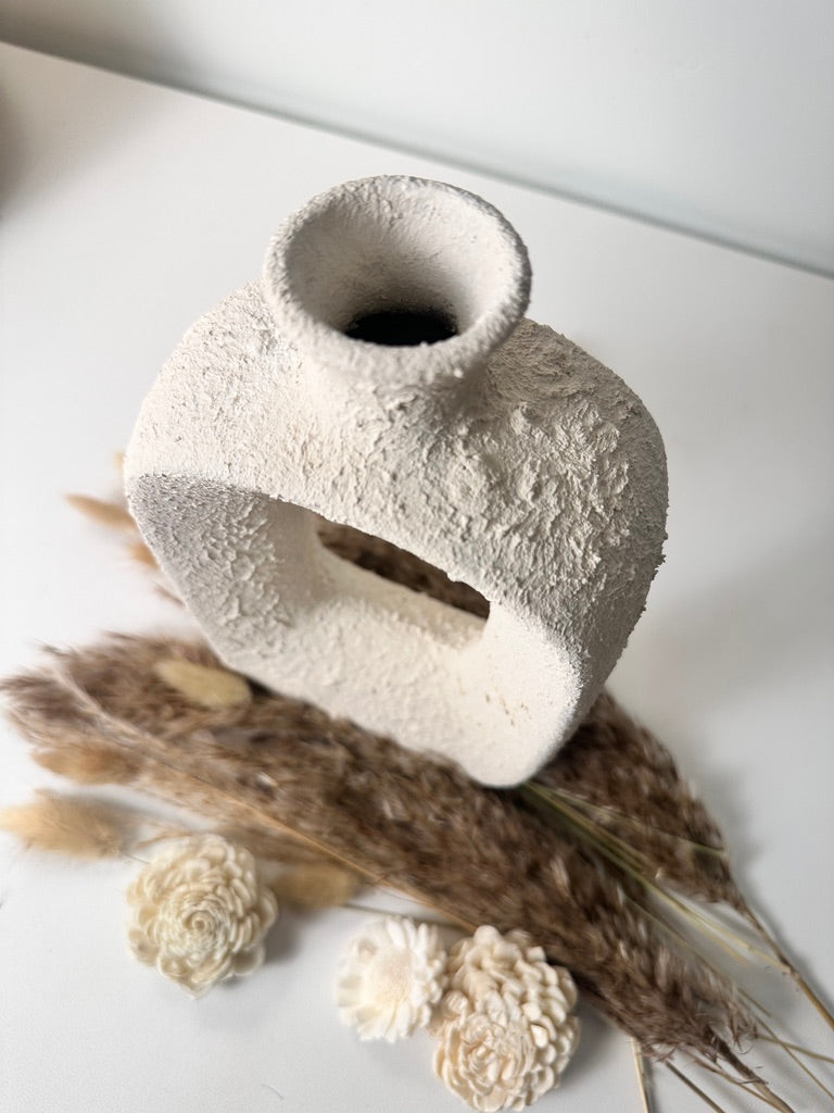 Minimalist Textured Hand-Painted Ceramic Vase 9.5" tall - Cream