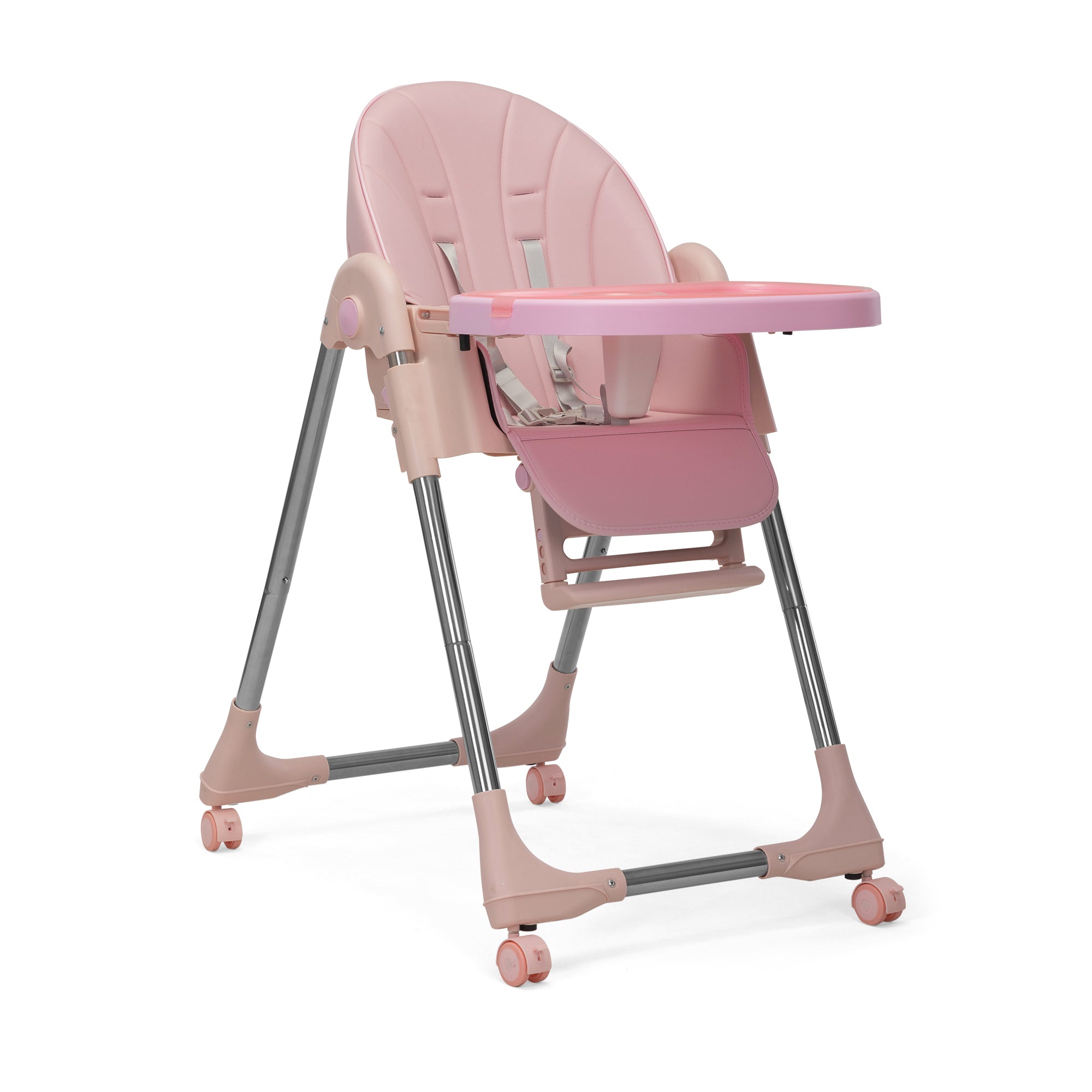 Convertible High Chair on Wheels with Removable Tray, Height and Angle Adjustment for Baby And Toddler - Pink