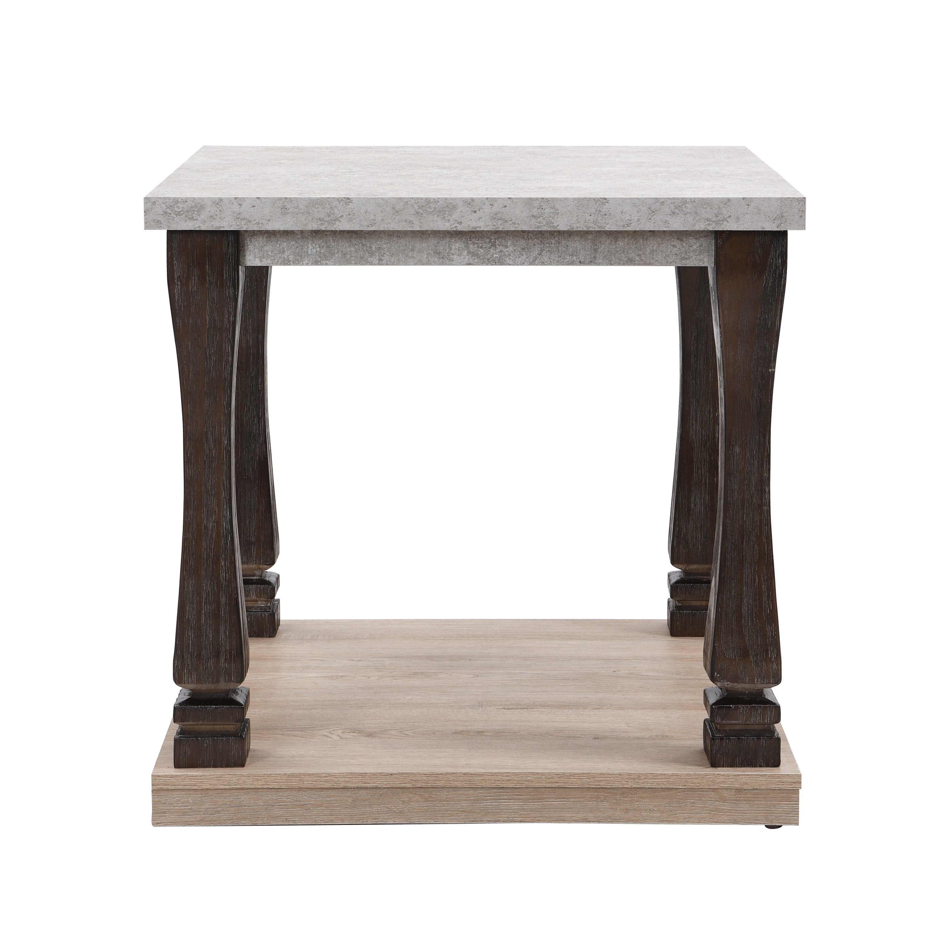 Mid-Century Rectangle End Table for Living Room, Wood Side Table with 2-Tier Storage Shelf - Grey Tabletop