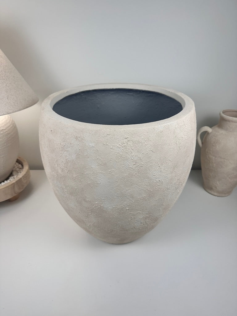 Minimalist Textured Hand-painted Ceramic Planter 16" tall - cream/off-white