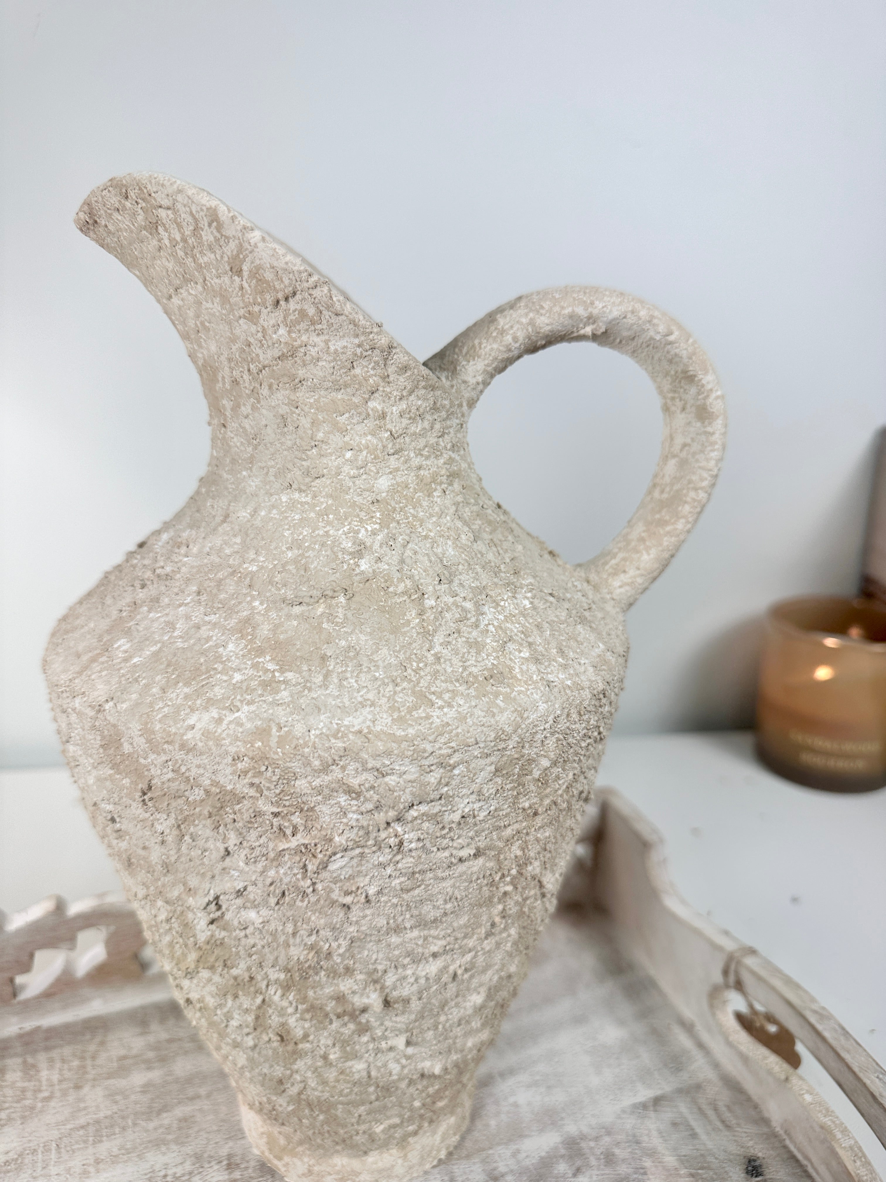 Decorative Textured Hand-painted Pitcher Vase Cream Sand washed 12"
