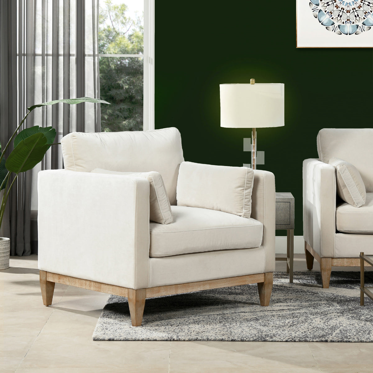 Knox 36' Modern Farmhouse Arm Chair, French beige Performance Velvet