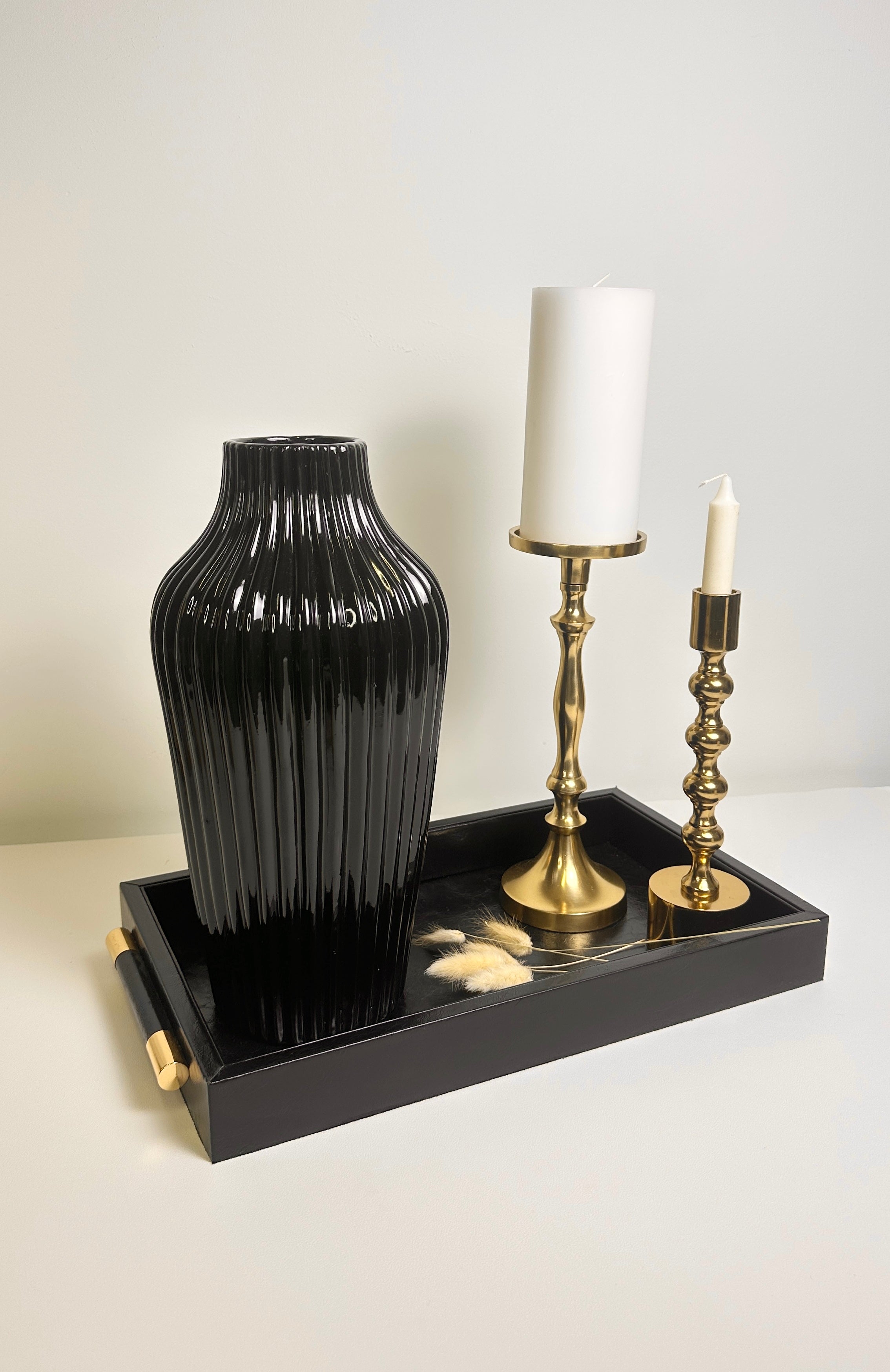 Elegant Black Glossy Vase 13 in tall