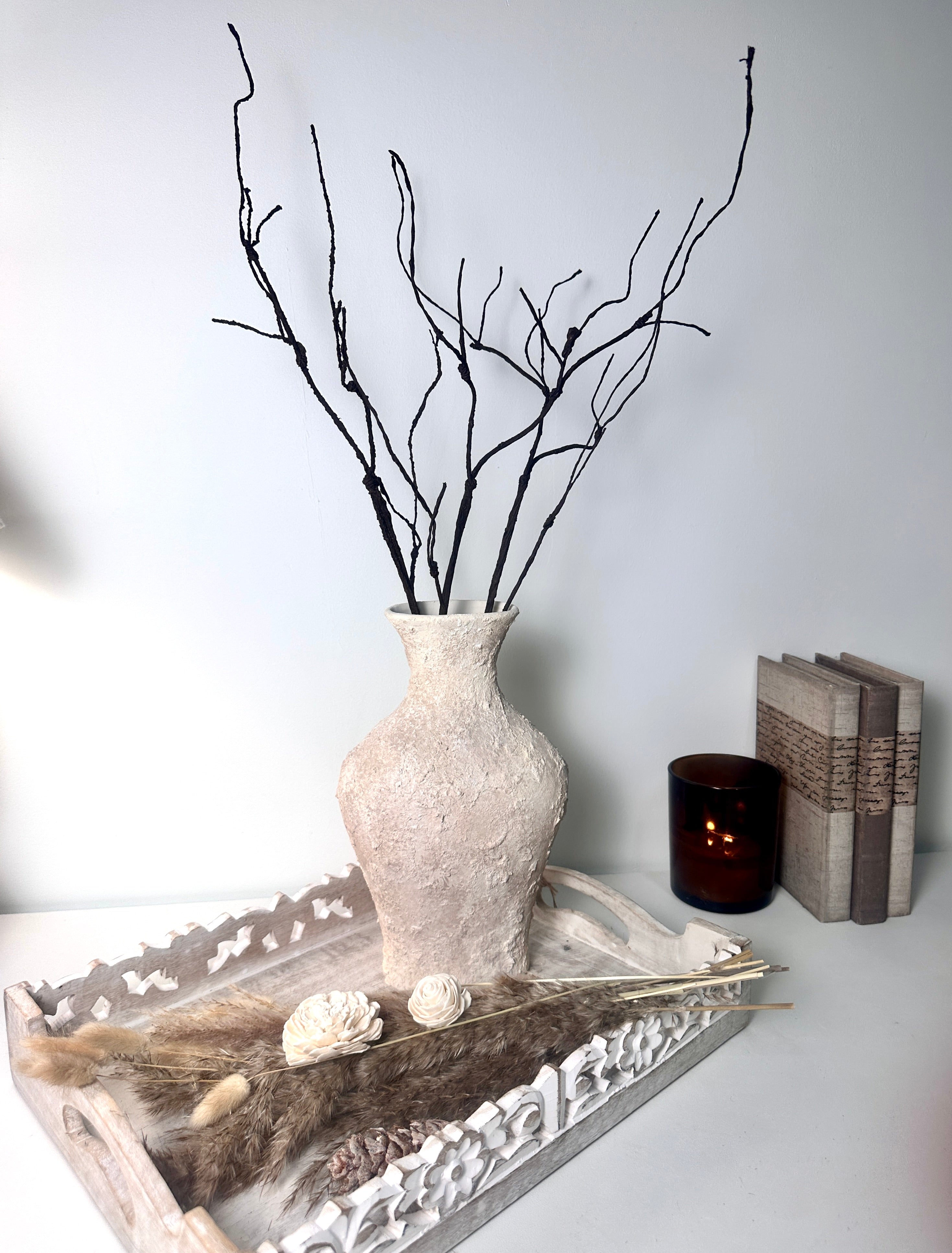 Minimalist Textured Hand-painted Ceramic Decorative Vase 11"  - Cream wash