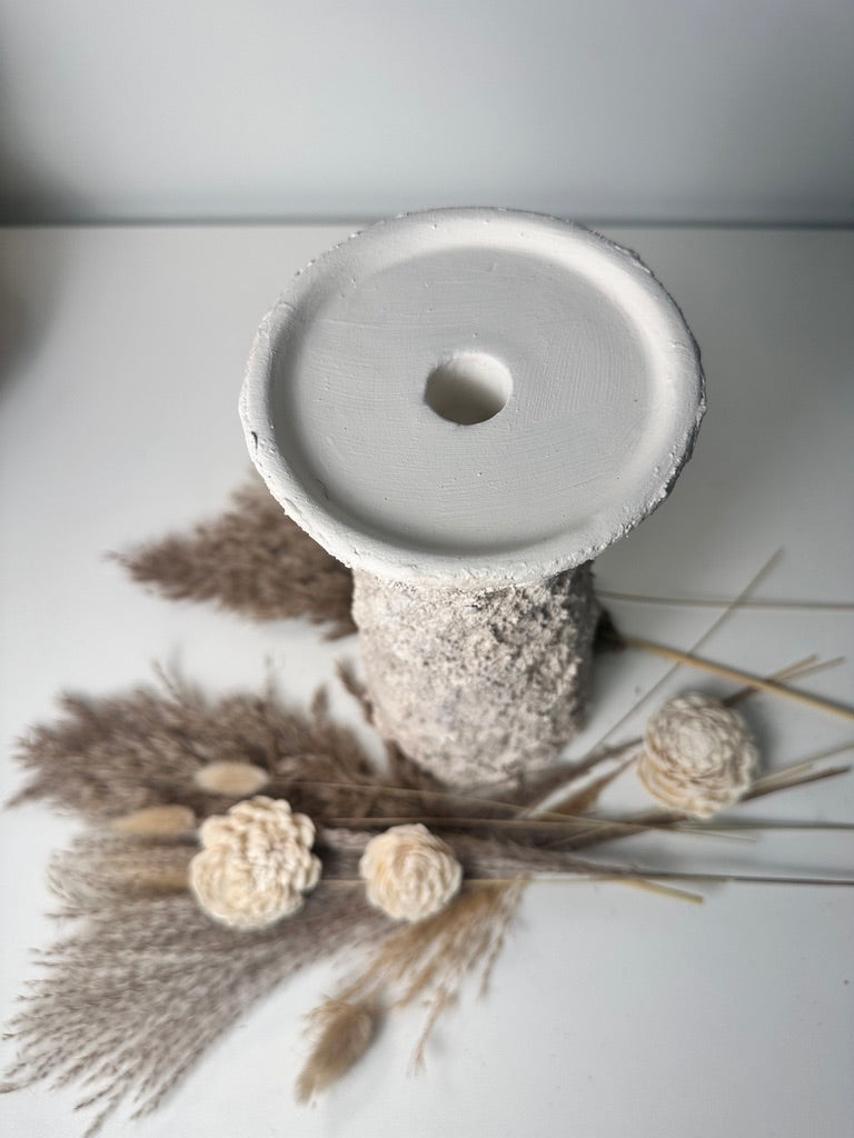 10'5  Minimalist Abstract Textured Candle Holder for Candlestick and Pillar Candle 10'5 tall - Cream wash