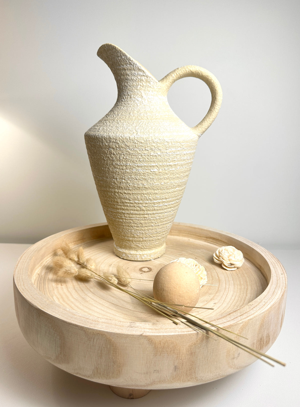 Pitcher Decorative Vase Cream Beige 12"