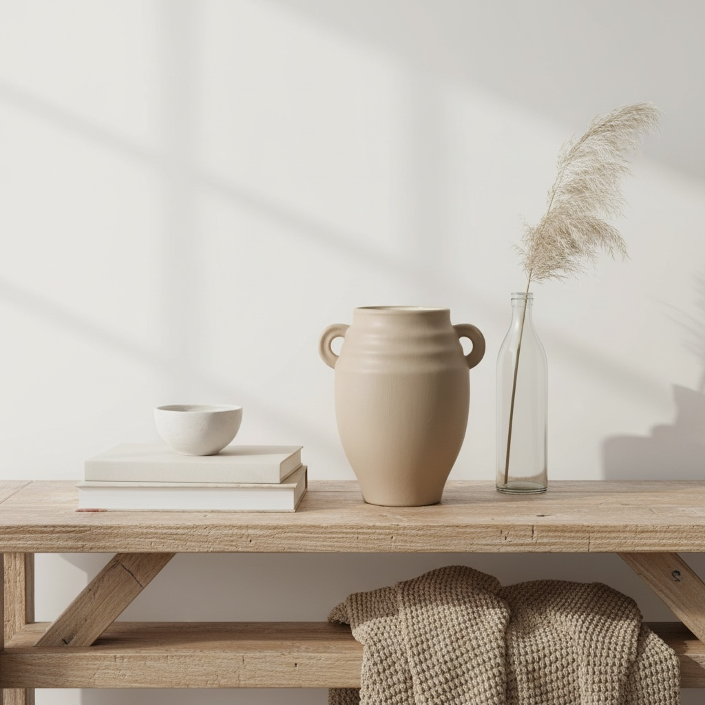 Minimalist Ceramic Vase with 2 handle 9" - Tan Matte