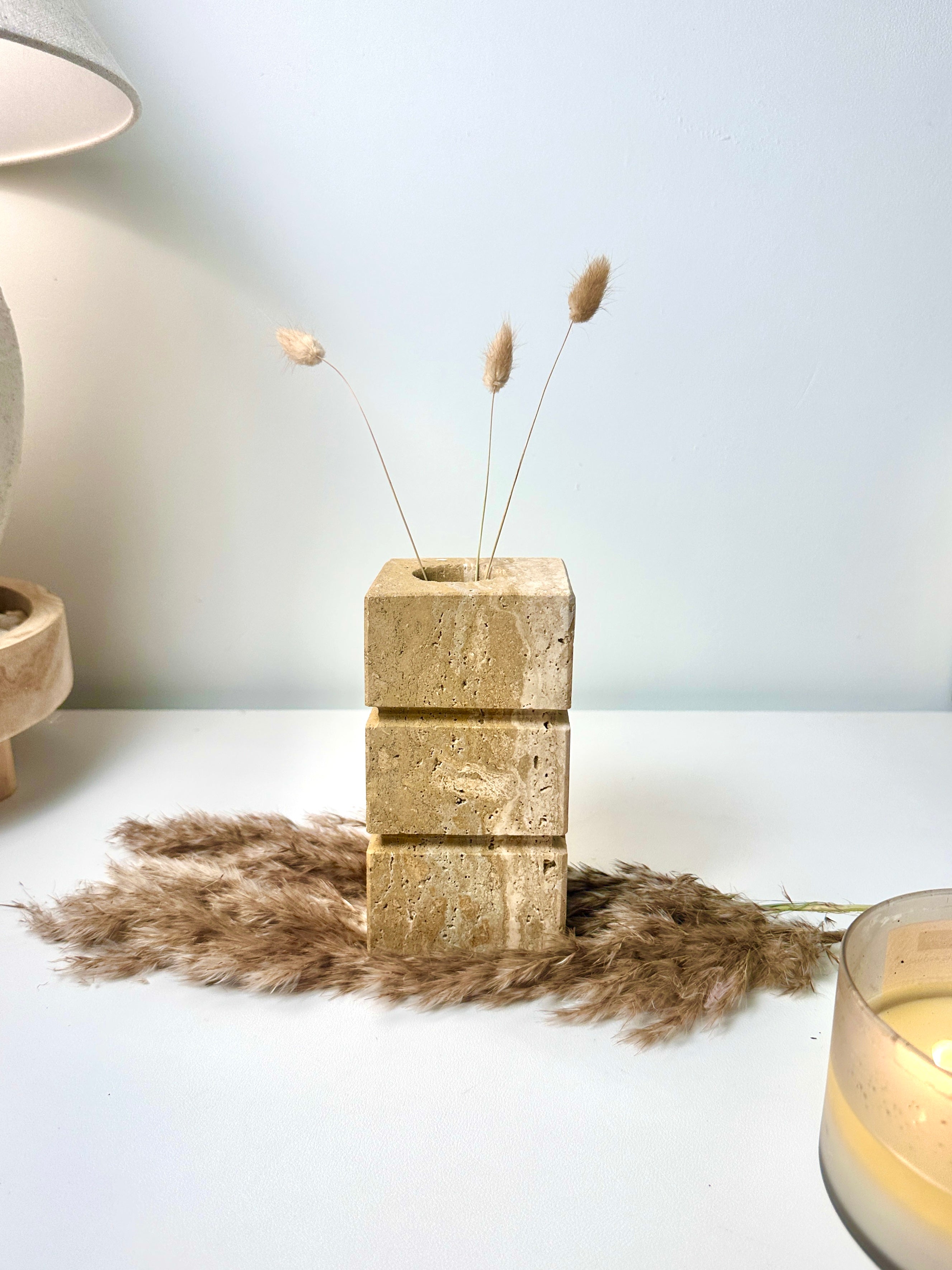 Handcrafted Organic Natural Stone Vase 6“ - Beige & Tan