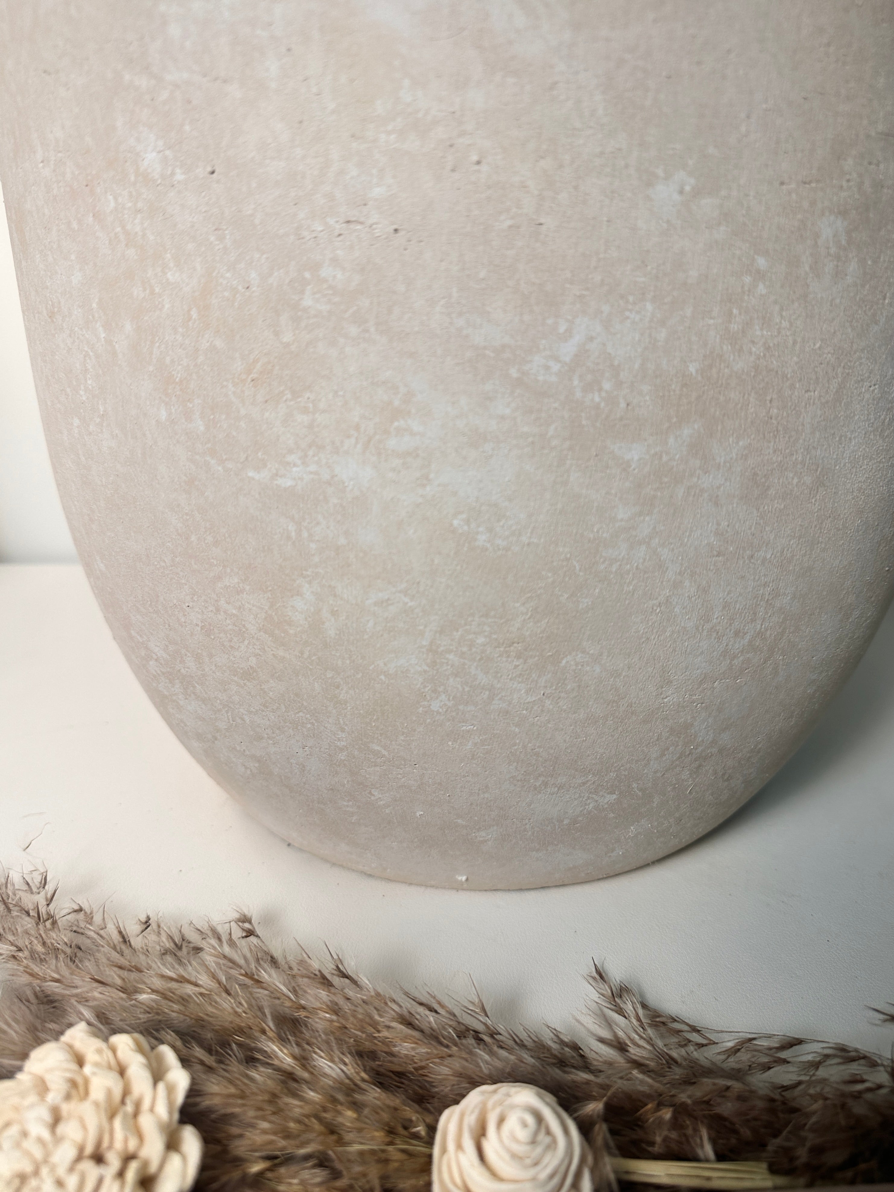 13.5" Minimalist Hand-Painted Planter Pot with Drainage Hole - Cream Ash