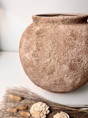 Rustic Textured Hand-Painted Ceramic Round Vase 14.5" - Earth Brown