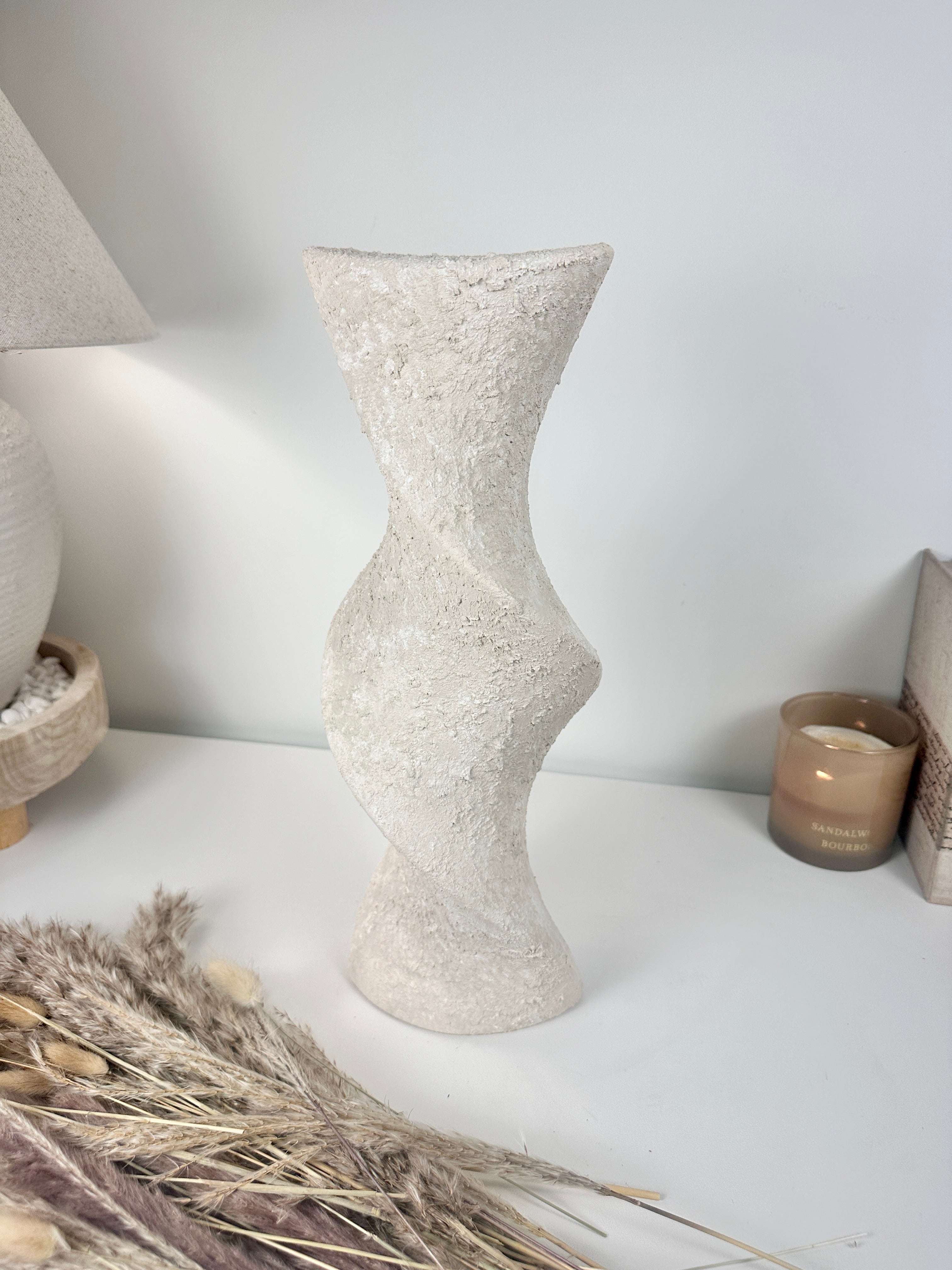 Minimalist Textured Hand-painted Ceramic Vase 16" off white washed