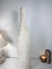 Art Piece 36" Tall Floor Vase Metal/Plaster Textured Minimalist Style - Off White Washed