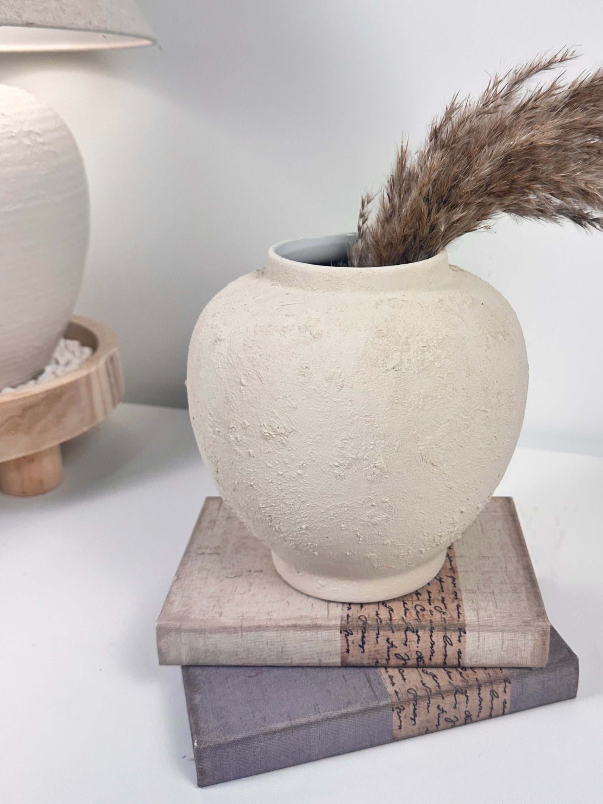 Minimalist Hand-Painted Textured Vase - French Linen Beige color 7.5” tall