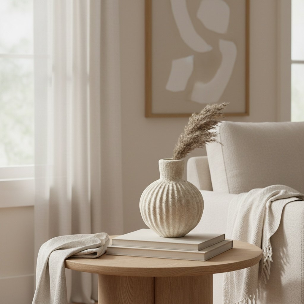 Handmade Decorative Ceramic Vase 8” tall - beige washed