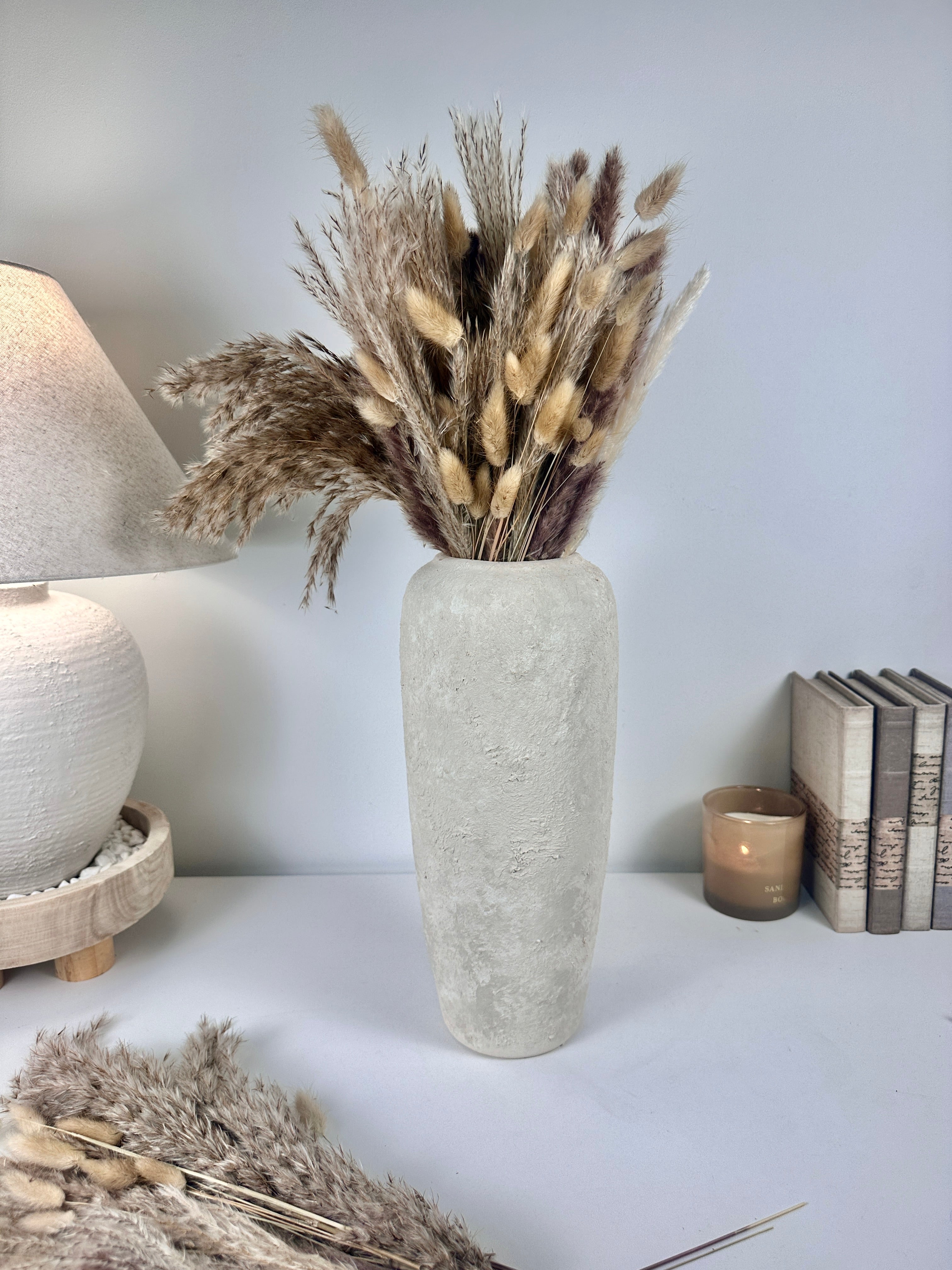 Minimalist Textured Hand-painted Ceramic Vase 14.5" tall - Off White washed