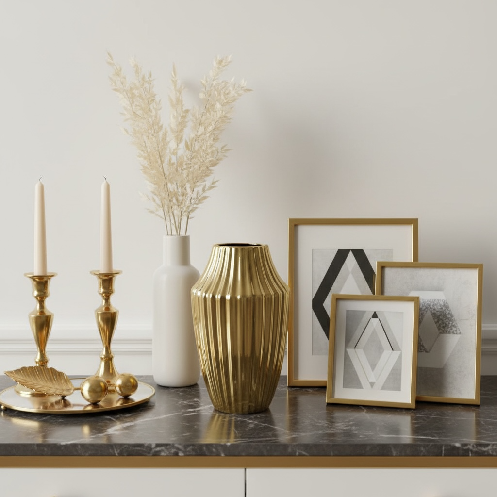 Luxury Gold Ceramic Vase with stripes 12"