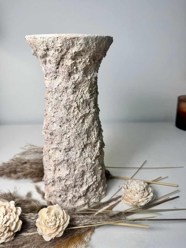 10'5  Minimalist Abstract Textured Candle Holder for Candlestick and Pillar Candle 10'5 tall - Cream wash