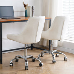 Set of 2 Chairs, Modern Velvet Fabric with Chrome Legs - Beige