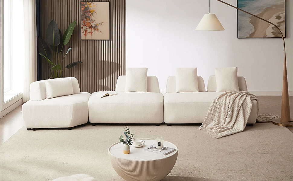 Contemporary 3-piece Sectional Sofa Free Convertible sofa with Four Removable Pillows - Beige
