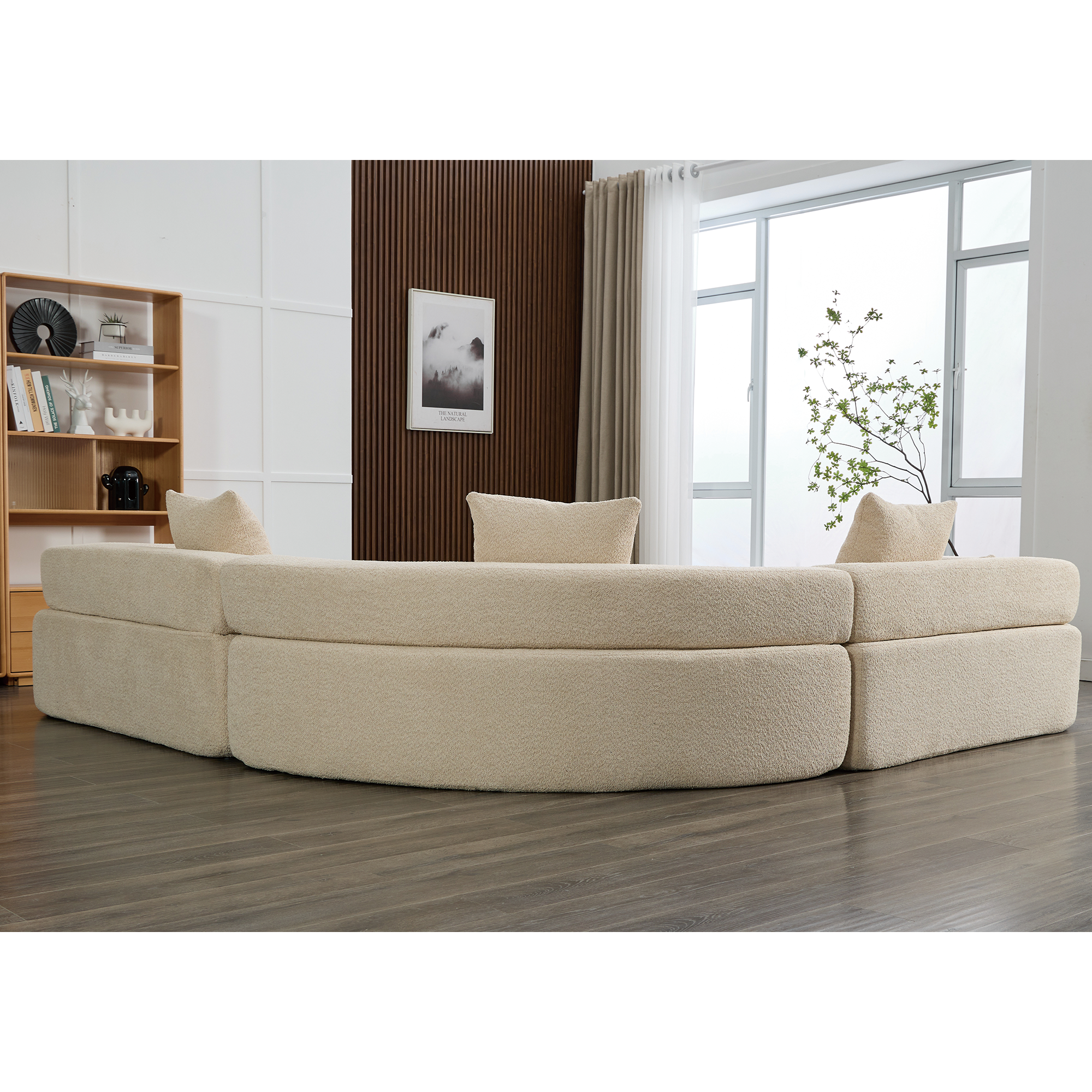 Upholstered 4 Seater Couch for Living Room, Modern Modular 3 Piece Free Combination, Semicircular Modular Sofa - Boucle, Khaki