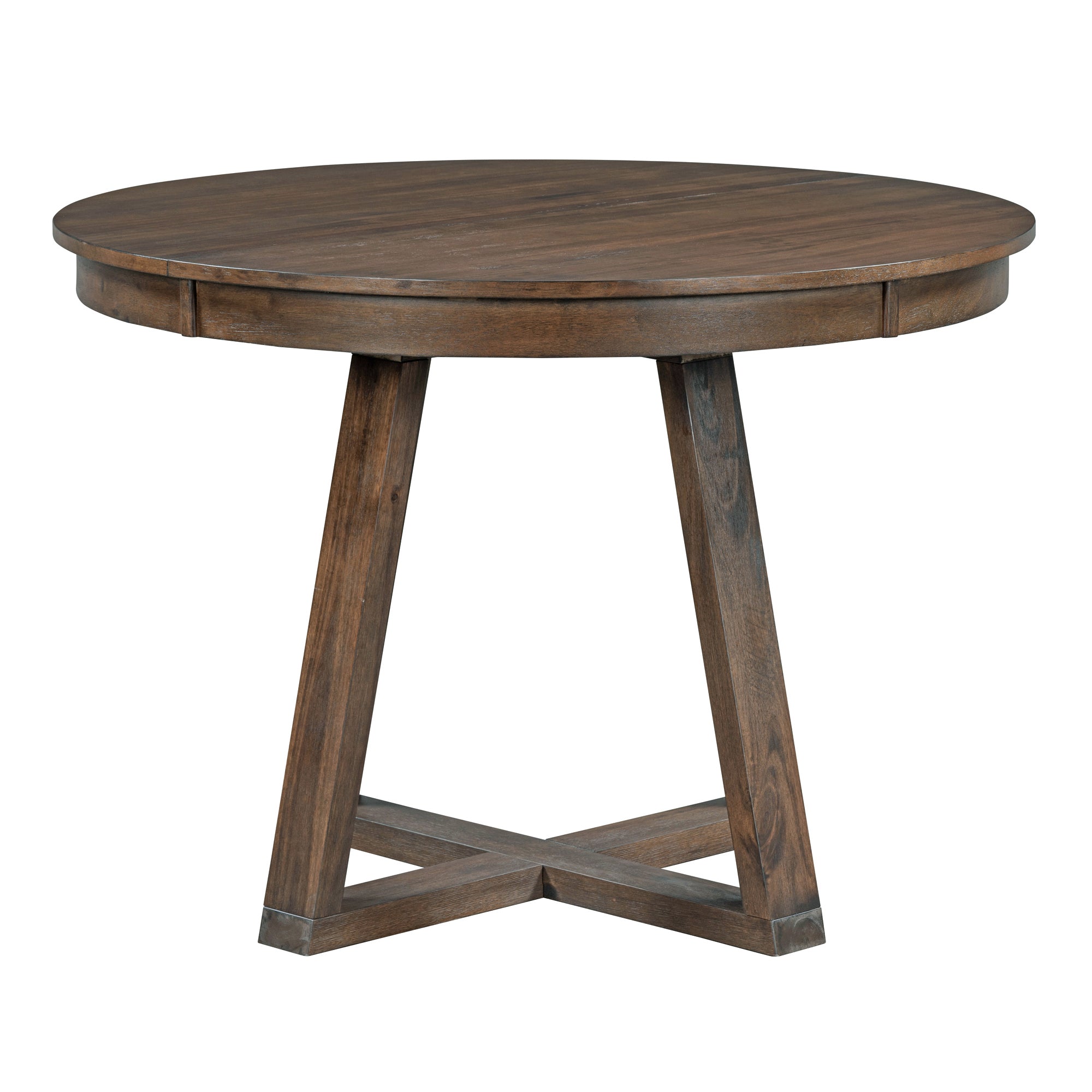 5-Piece Retro Functional Dining Set, Round Table with a 16"W Leaf and 4 Upholstered Chairs - Walnut
