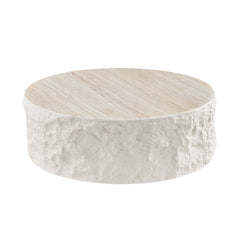 35.43''Fiberglass Round Center Coffee Table for Living Room Vintage Table,Imitation Stone Table front of the Sofa,Modern Design Coffee Table for Office,Apartment,No Need Assembly