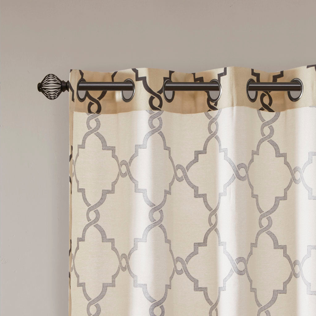 50x108"  Fretwork Print Grommet Top Window Curtain Panel - Khaki+Black (1 panel only)