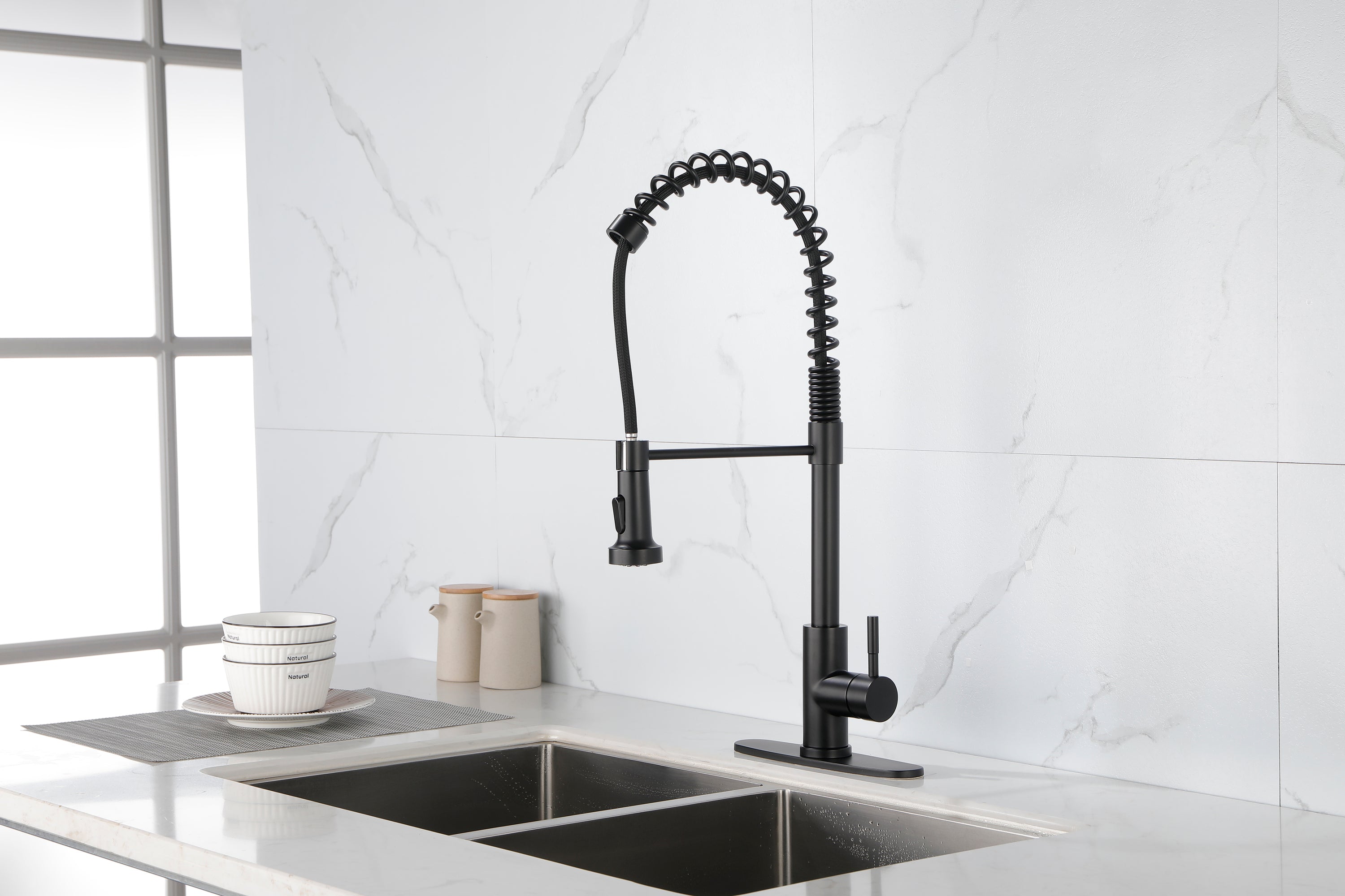 Stainless Steel Single Handle One Hole Kitchen Sink Faucet, Industrial 3-Hole Sink Faucet - Brushed Nickel