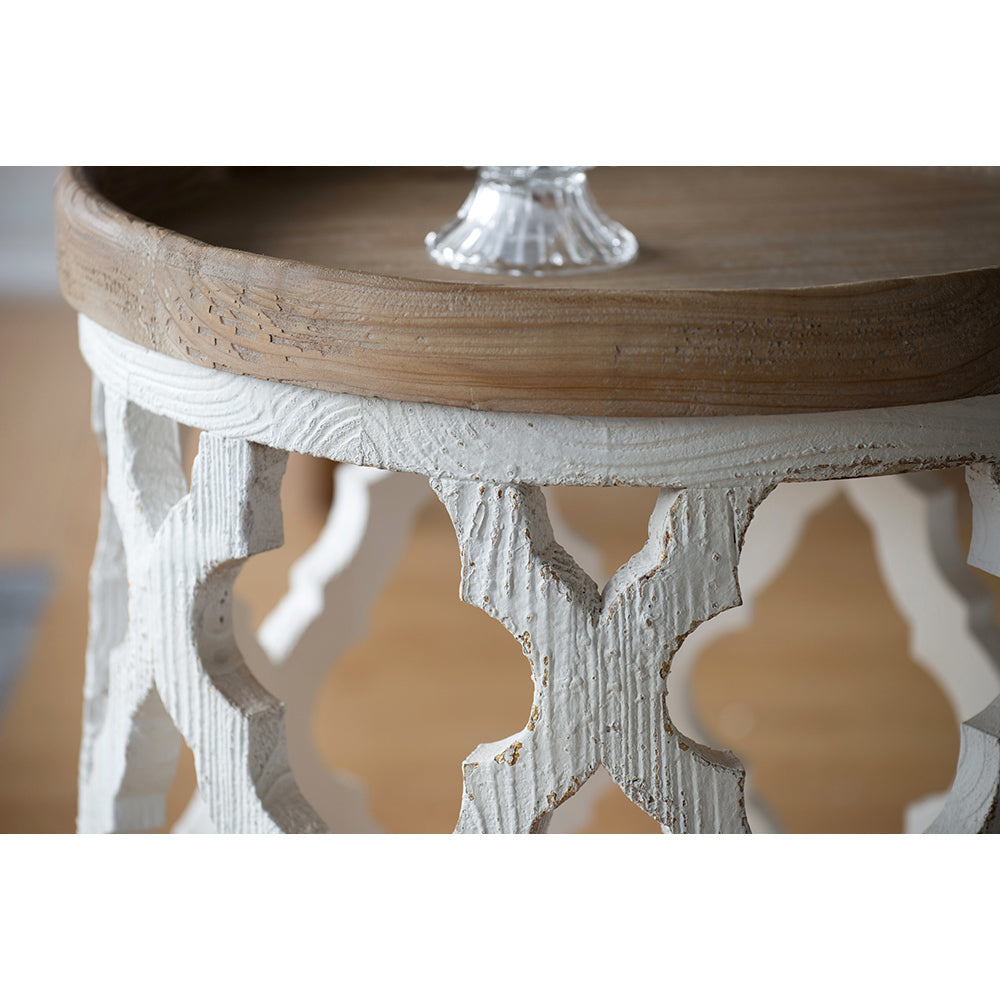 French Country Large Distressed White Side Table 23"