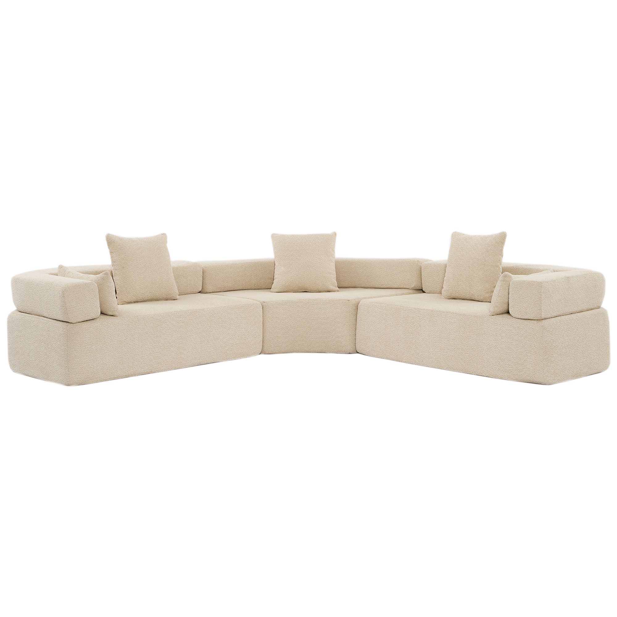 Upholstered 4 Seater Couch for Living Room, Modern Modular 3 Piece Free Combination, Semicircular Modular Sofa - Boucle, Khaki