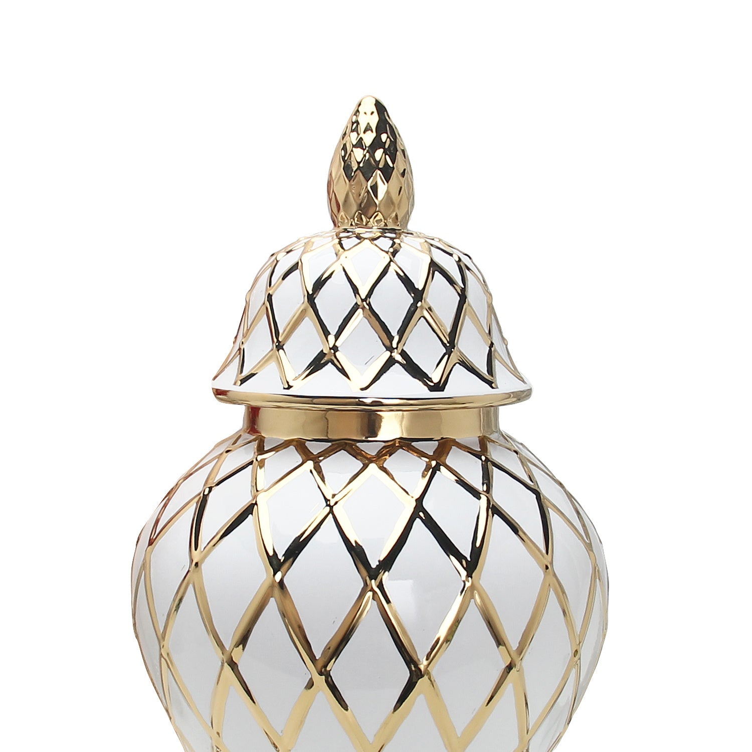 16.50"H White and Gold Ceramic Decorative Ginger Jar Vase