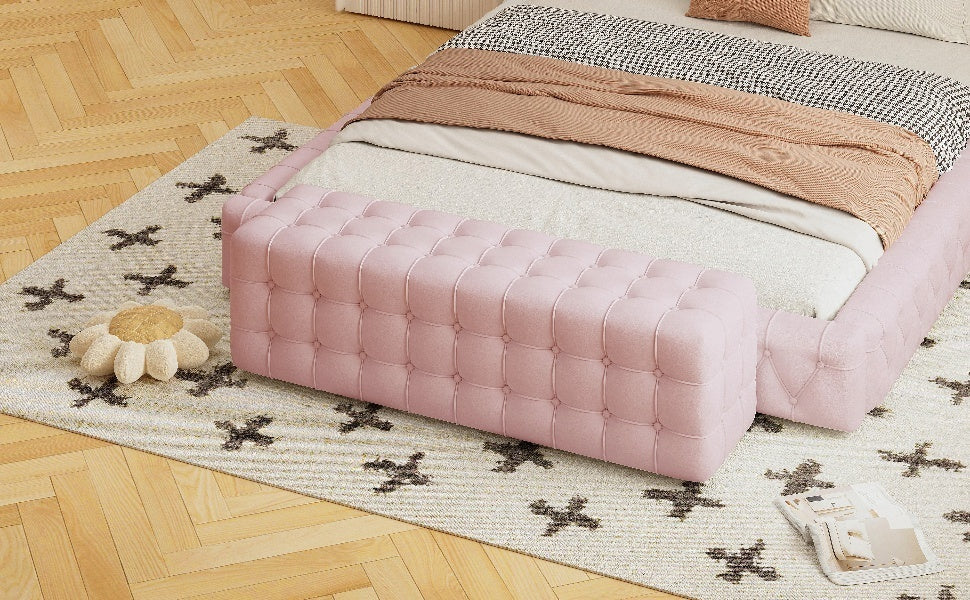 Velvet Upholstered Ottoman, Rectangular Footstool, No Assembly Required, Elegant and Luxurious Pink