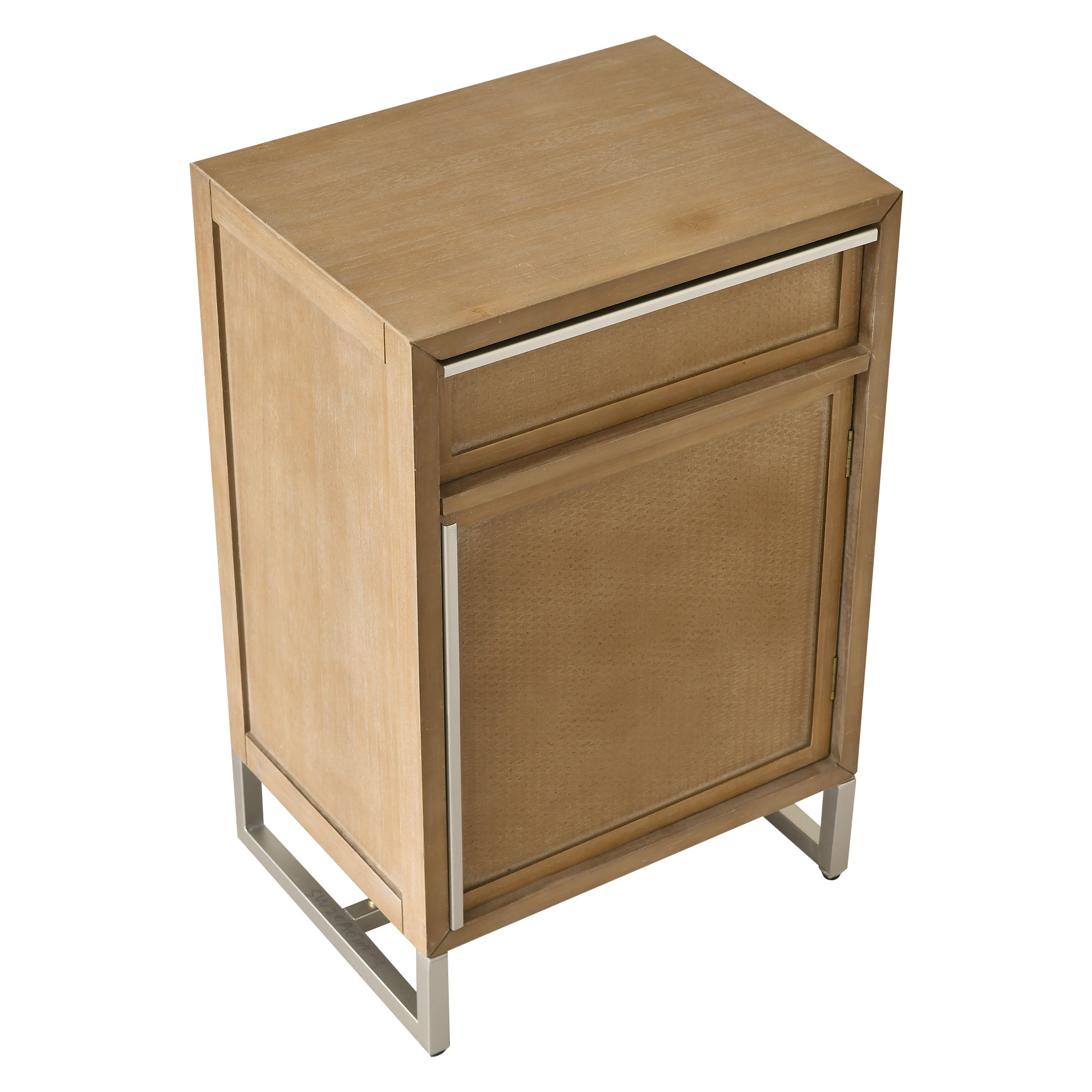 Handwoven End Table with Drawer, Cabinet, and Artisanal Wood Finish - No Assembly Required