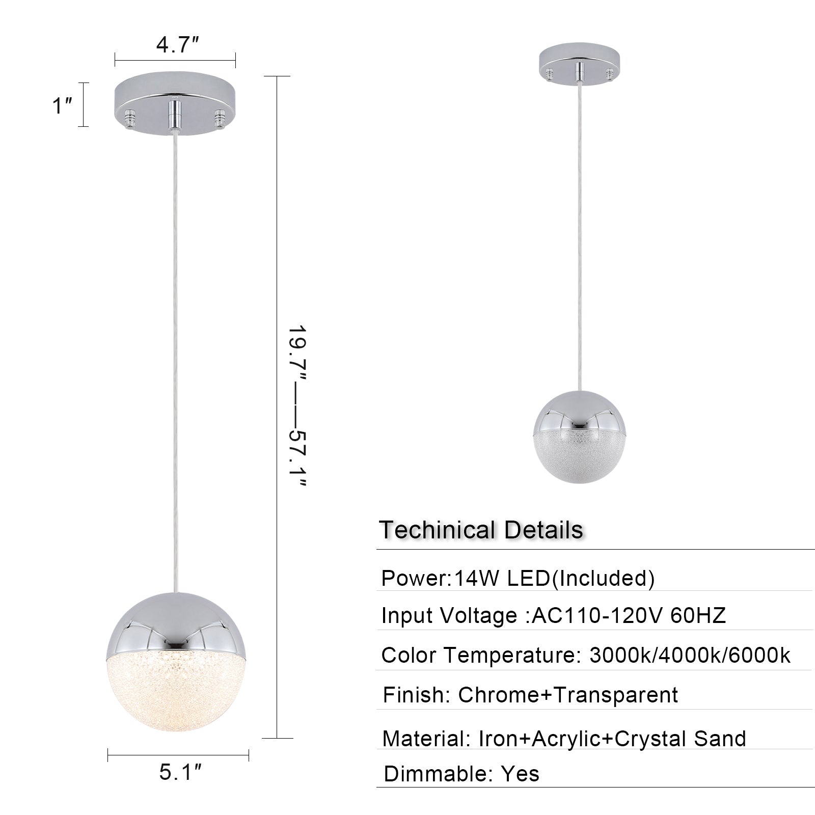 Pendant Light with Dimmable LED (Set of 3) - Chrome