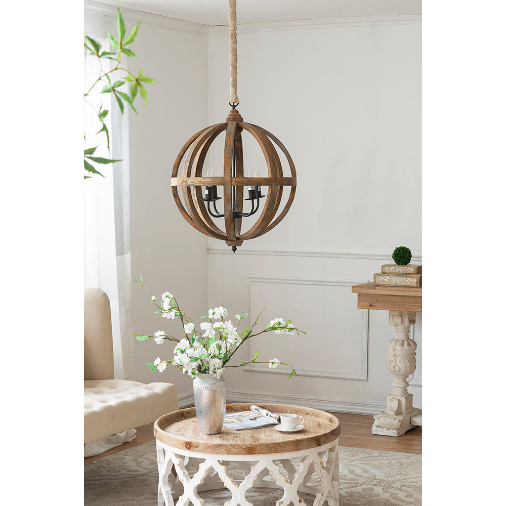 French Country Rustic Round Wooden Coffee Table - White
